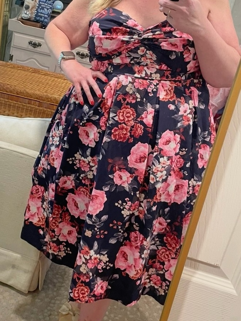 1901 Floral strapless Midi Dress in Blue & Pink Size 24w